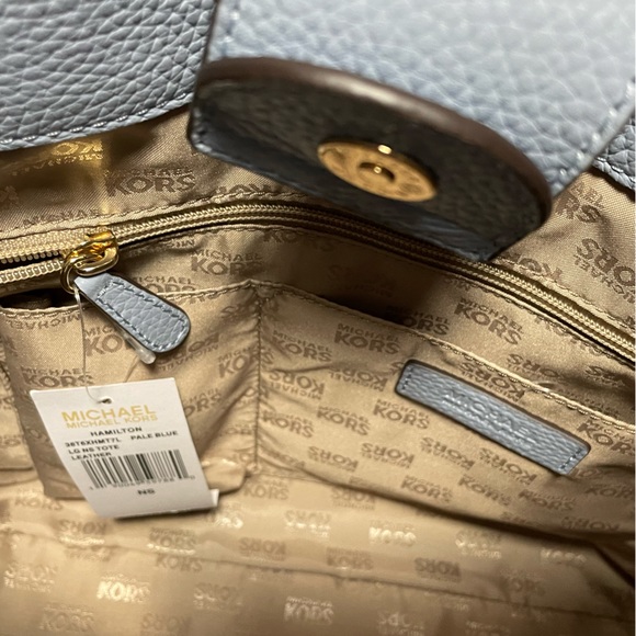 NWT  MICHAEL MICHAEL KORS  HAMILTON   PALE BLUE   LG NS TOTE  LEATHER - Picture 5 of 11